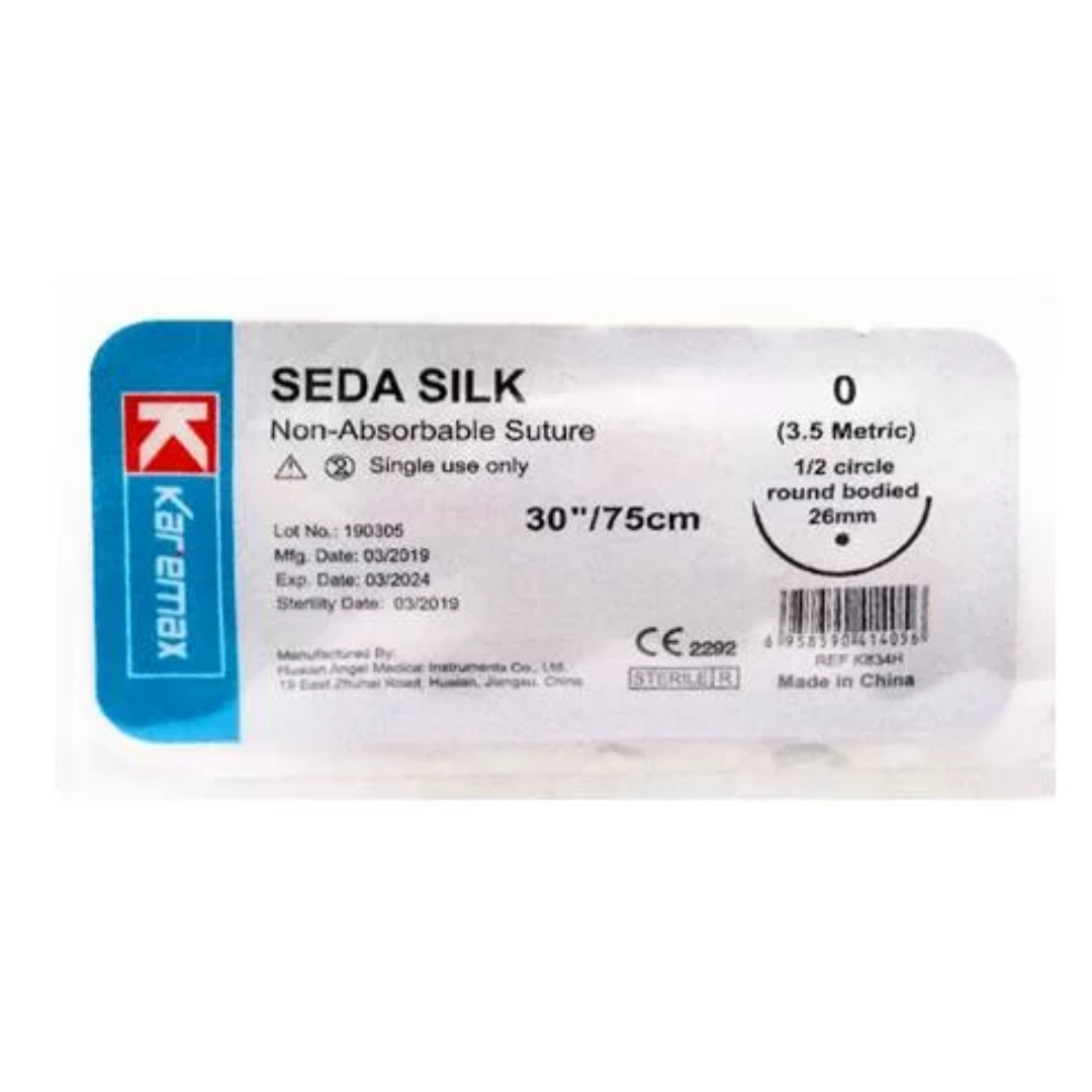 SUTURA SEDA 2-0 TRENZADA AGUJA CURVA 26MM 75CM X 1